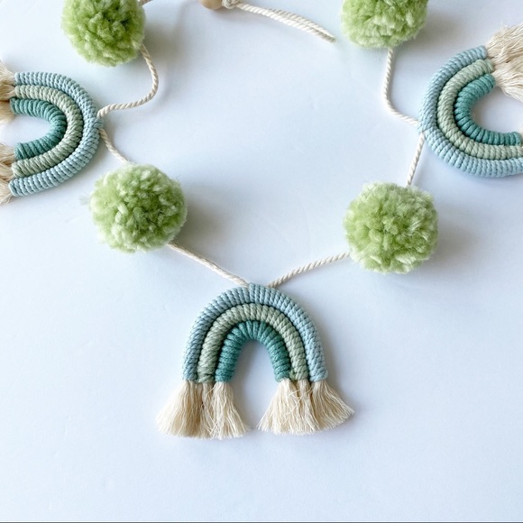 Macrame Rainbow Garland Baby Shower Garland Decor Baby Room Decor Pastel Green - Picture 3 of 4
